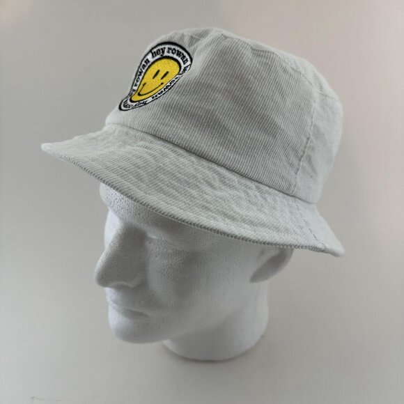 HEY ROWAN Bucket Hat Fitted Sun Cap Smiling White Corduroy Beach Fishing - Picture 2 of 9